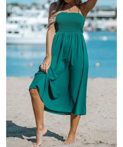 Women Pretty Smocked Cami Dress Adjustable Straps Summer Maxi Dresses Green $20.70 Dresses