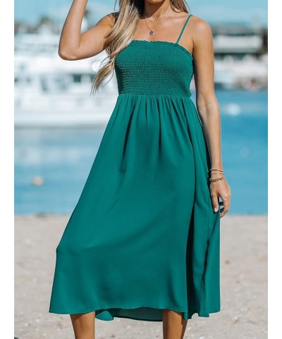 Women Pretty Smocked Cami Dress Adjustable Straps Summer Maxi Dresses Green $20.70 Dresses