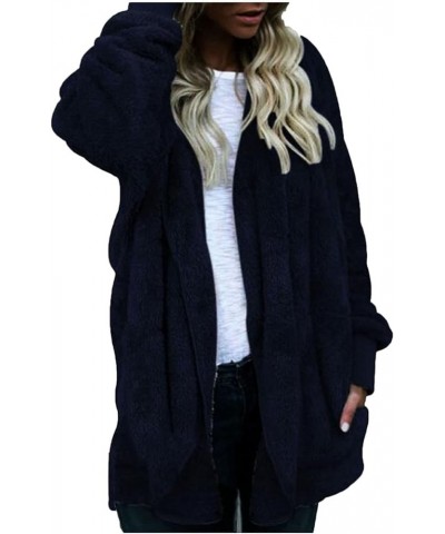 Womens Fleece Jacket Fuzzy Sherpa Lined Winter Coats Open Front Long Cardigan Thermal Hooded Jackets with Pockets 1a-blue $7....