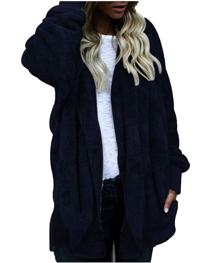 Womens Fleece Jacket Fuzzy Sherpa Lined Winter Coats Open Front Long Cardigan Thermal Hooded Jackets with Pockets 1a-blue $7....