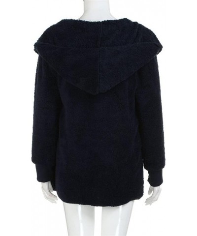 Womens Fleece Jacket Fuzzy Sherpa Lined Winter Coats Open Front Long Cardigan Thermal Hooded Jackets with Pockets 1a-blue $7....