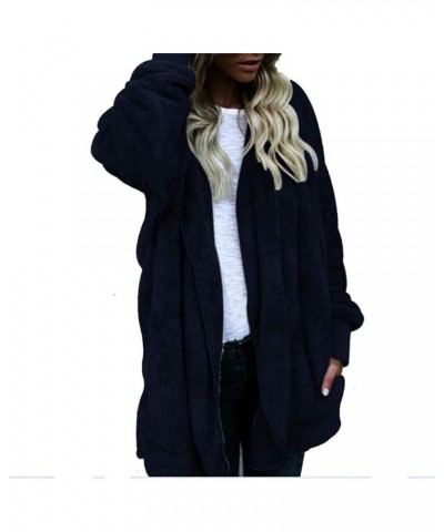 Womens Fleece Jacket Fuzzy Sherpa Lined Winter Coats Open Front Long Cardigan Thermal Hooded Jackets with Pockets 1a-blue $7....