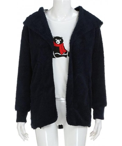 Womens Fleece Jacket Fuzzy Sherpa Lined Winter Coats Open Front Long Cardigan Thermal Hooded Jackets with Pockets 1a-blue $7....