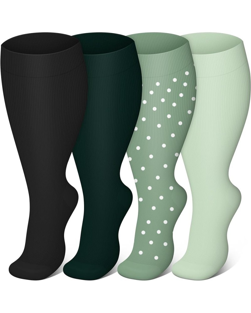 4 Pairs Plus Size Compression Socks for Women & Men, Wide Calf 20-30mmhg for Circulation, Running, Nurse, Pregnant 3-black/Da...