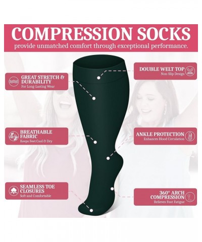 4 Pairs Plus Size Compression Socks for Women & Men, Wide Calf 20-30mmhg for Circulation, Running, Nurse, Pregnant 3-black/Da...