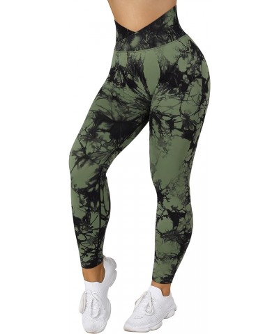 Women Seamless Crossover Leggings High Waisted Butt Lifting Workout Yoga Pants 11 Tie Dye Green $9.19 Activewear