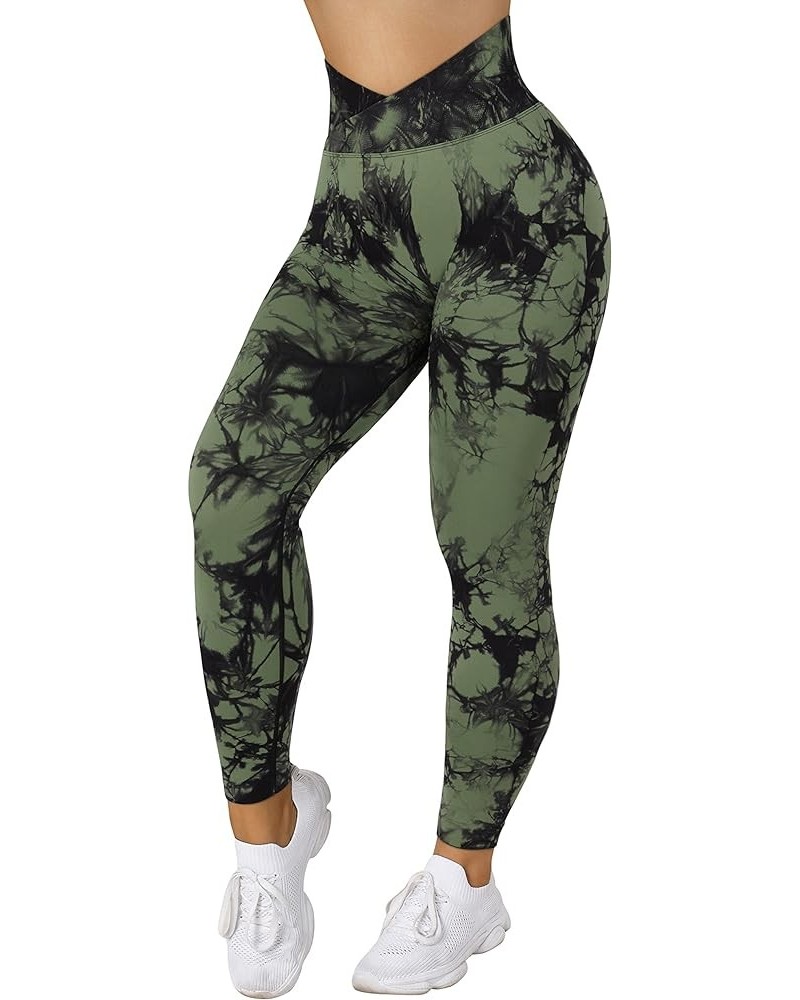 Women Seamless Crossover Leggings High Waisted Butt Lifting Workout Yoga Pants 11 Tie Dye Green $9.19 Activewear