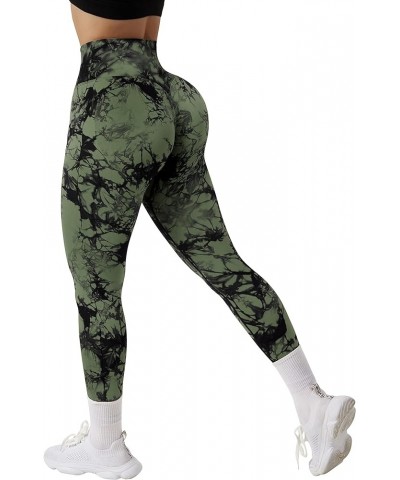 Women Seamless Crossover Leggings High Waisted Butt Lifting Workout Yoga Pants 11 Tie Dye Green $9.19 Activewear