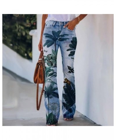 Button Embroidery Women Jeans Plus Size High Waist Flare Pants Floral Stretch Denim Jeans Vintage Bootcut Jeans 03-green $11....