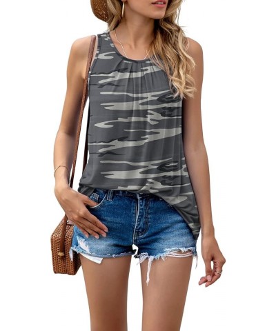 Women's Summer Sleeveless Pleated Back Closure Casual Tank Tops A-27 Fp Camo Gray $11.42 Tanks