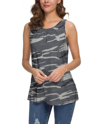 Women's Summer Sleeveless Pleated Back Closure Casual Tank Tops A-27 Fp Camo Gray $11.42 Tanks