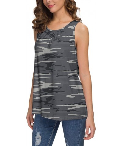 Women's Summer Sleeveless Pleated Back Closure Casual Tank Tops A-27 Fp Camo Gray $11.42 Tanks