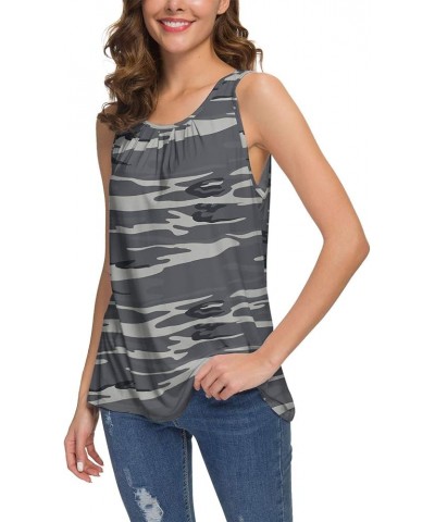 Women's Summer Sleeveless Pleated Back Closure Casual Tank Tops A-27 Fp Camo Gray $11.42 Tanks