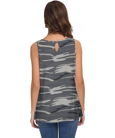 Women's Summer Sleeveless Pleated Back Closure Casual Tank Tops A-27 Fp Camo Gray $11.42 Tanks