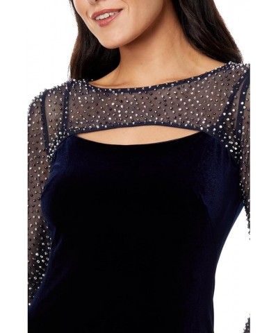 Short Long Sleeve Beaded Velvet Dress Navy/Silver $92.40 Dresses