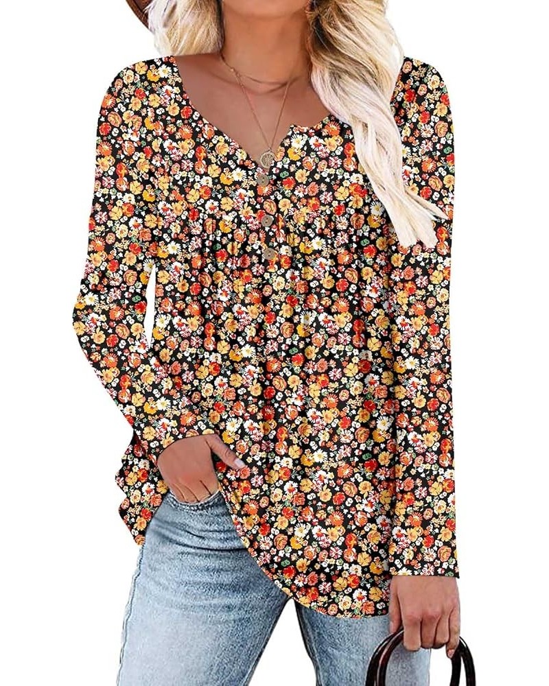 Women's Short Sleeve Shirts Long Sleeve Floral Summer Tops Loose Fit for Leggings Z Long Sleeve Yellow Red $18.87 Tops