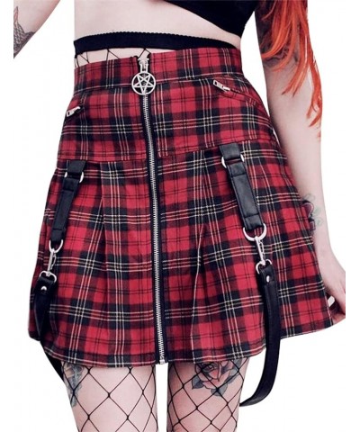 Gothic Plaid Mini Skirts for Women 2024 Short High Waist Plaid Skirts Plaid Red 1916 $17.91 Skirts