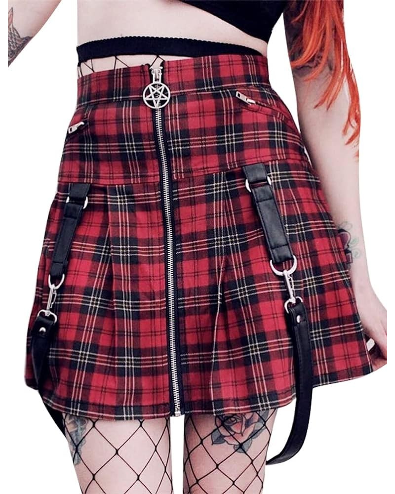 Gothic Plaid Mini Skirts for Women 2024 Short High Waist Plaid Skirts Plaid Red 1916 $17.91 Skirts