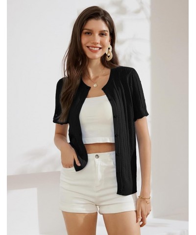 Women's 2024 Summer Short Sleeve Cardigan Crew Neck Crochet Shrug Hollow Out Cropped Sweater Tops Black $11.36 Sweaters