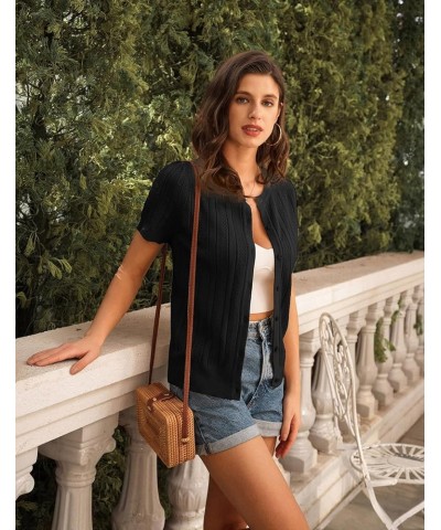 Women's 2024 Summer Short Sleeve Cardigan Crew Neck Crochet Shrug Hollow Out Cropped Sweater Tops Black $11.36 Sweaters