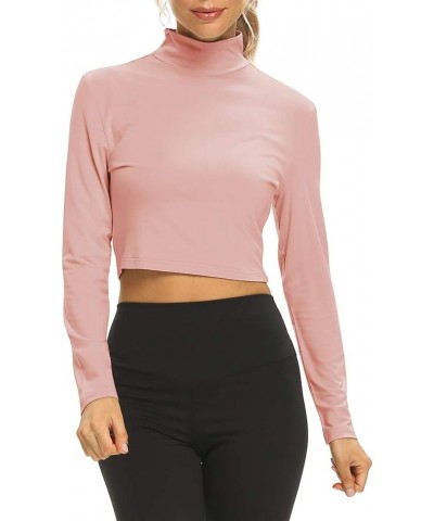 Women's Mock Turtleneck Long Sleeve Crop Tops Slim Fit Casual T-Shirts for Women Pink $10.19 Tops