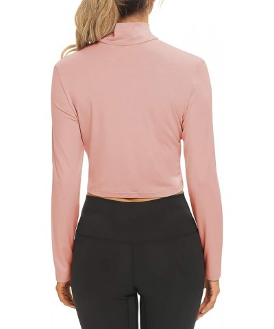 Women's Mock Turtleneck Long Sleeve Crop Tops Slim Fit Casual T-Shirts for Women Pink $10.19 Tops