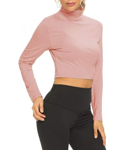 Women's Mock Turtleneck Long Sleeve Crop Tops Slim Fit Casual T-Shirts for Women Pink $10.19 Tops