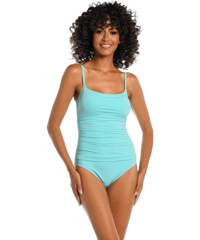 Island Goddess Rouched Body Lingerie Mio One Piece Swimsuit Ice Blue $20.97 Swimsuits