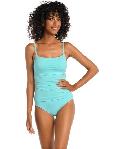 Island Goddess Rouched Body Lingerie Mio One Piece Swimsuit Ice Blue $20.97 Swimsuits