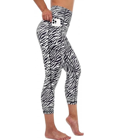 Womens Printed Tummy Control Yoga Workout Leggings Pocket Yogacapris-zebra $15.65 Activewear