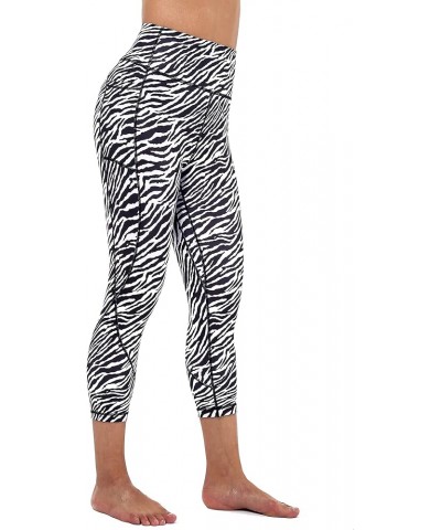 Womens Printed Tummy Control Yoga Workout Leggings Pocket Yogacapris-zebra $15.65 Activewear