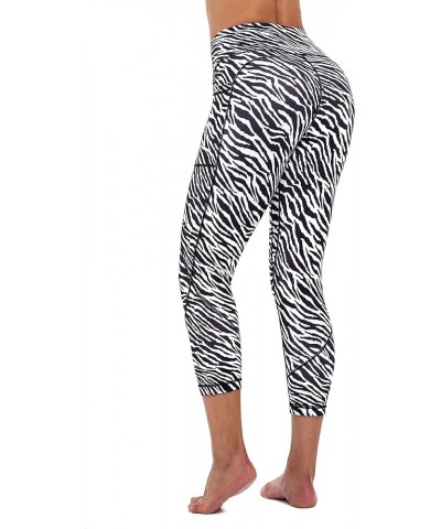 Womens Printed Tummy Control Yoga Workout Leggings Pocket Yogacapris-zebra $15.65 Activewear