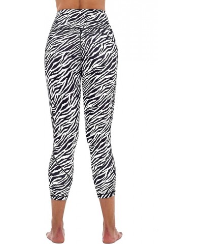 Womens Printed Tummy Control Yoga Workout Leggings Pocket Yogacapris-zebra $15.65 Activewear