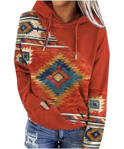 Womens Aztec Hoodie Western Ethnic Style Geometric Pullover Sweatshirts Casual Long Sleeve Drawstring Shirts Tops 05/Orange $...