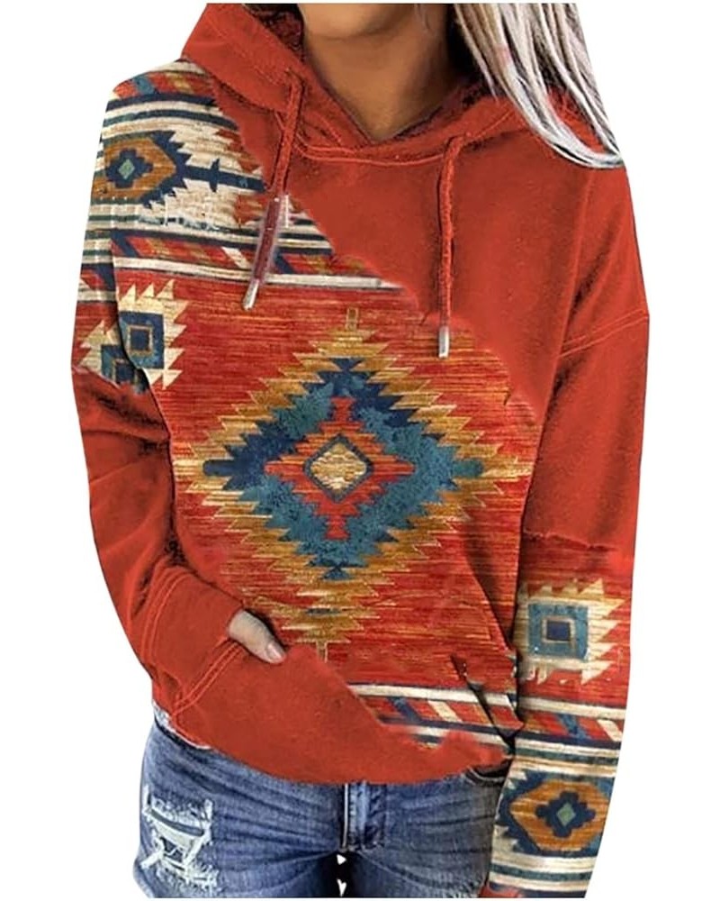 Womens Aztec Hoodie Western Ethnic Style Geometric Pullover Sweatshirts Casual Long Sleeve Drawstring Shirts Tops 05/Orange $...