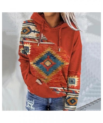 Womens Aztec Hoodie Western Ethnic Style Geometric Pullover Sweatshirts Casual Long Sleeve Drawstring Shirts Tops 05/Orange $...