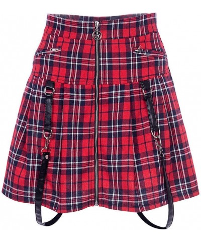 Gothic Plaid Mini Skirts for Women 2024 Short High Waist Plaid Skirts Plaid Red 1916 $17.91 Skirts