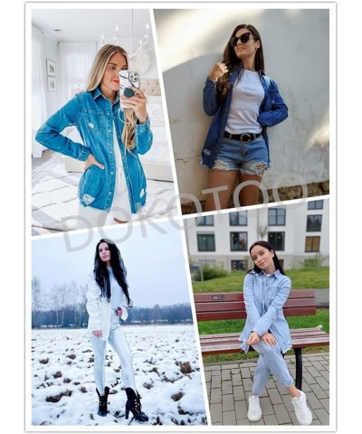 Women's Oversized Denim Jacket Casual Long Boyfriend Distresse Jean Jacket Autumn Spring A1 Sky Blue $17.96 Jackets