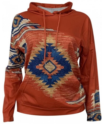 Womens Aztec Hoodie Western Ethnic Style Geometric Pullover Sweatshirts Casual Long Sleeve Drawstring Shirts Tops 05/Orange $...