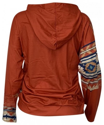 Womens Aztec Hoodie Western Ethnic Style Geometric Pullover Sweatshirts Casual Long Sleeve Drawstring Shirts Tops 05/Orange $...