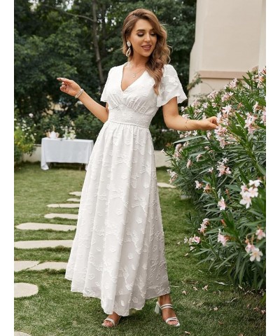 Simplee Women Boho Floral Maxi Dress Flowy Casual V Neck Short Sleeve Wedding Guest Holiday Beach Long Dress Burnout-Short Sl...