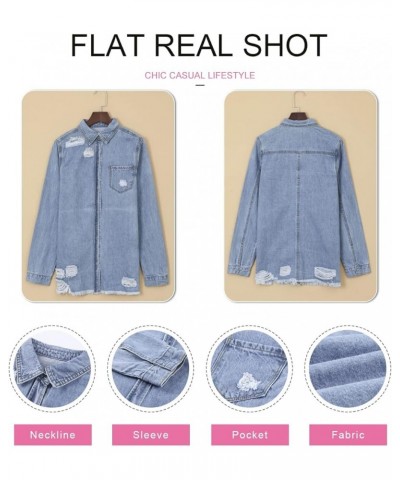 Women's Oversized Denim Jacket Casual Long Boyfriend Distresse Jean Jacket Autumn Spring A1 Sky Blue $17.96 Jackets