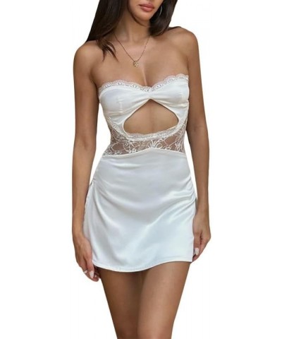 Strapless Off Shoulder Bodycon Mini Dress Sexy Hollow Out Bandeau Tube Dresses Club Party Short Dress Beach Wear Ru- White $1...