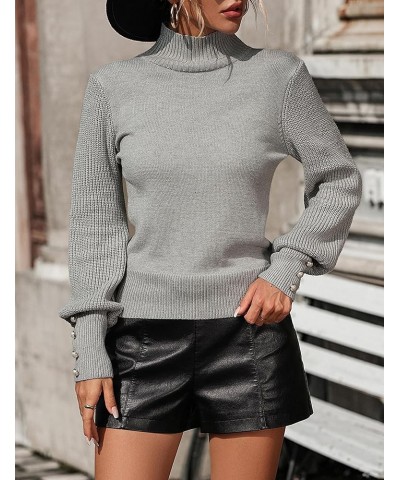 2023 Fall Winter Women's Mock Neck Sweater Top, Casual Fashion Long Sleeve Ribbed Knit Pullover Sweater for Daily Work Grey $...