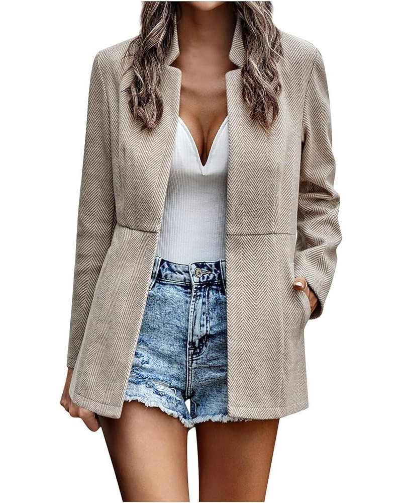 Trench Coat for Women 2023 Trendy Open Front Cardigan Long Sleeve Lapel Slouchy Winter Jacket Solid Pea Coats B-beige $8.80 C...