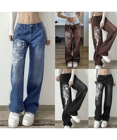 Women Y2k High Waist Straight Leg Jeans Y2K Fashion Baggy Denim Pants 90s Boyfriend Trousers Streetwear (Medium,Dark Blue C) ...