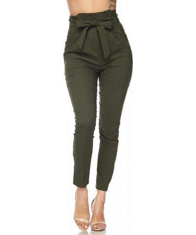 Women's High Waist Bow-Tie Paper Bag Waist Casual Stretch Pants Trousers for Women with Spandex Olive 62002 $19.46 Pants