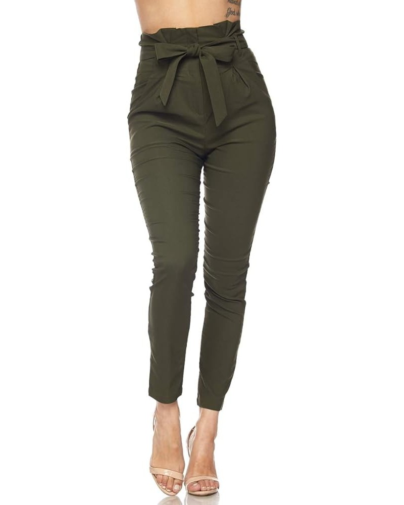 Women's High Waist Bow-Tie Paper Bag Waist Casual Stretch Pants Trousers for Women with Spandex Olive 62002 $19.46 Pants