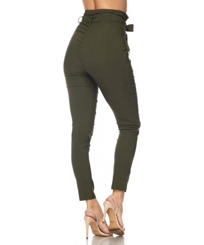 Women's High Waist Bow-Tie Paper Bag Waist Casual Stretch Pants Trousers for Women with Spandex Olive 62002 $19.46 Pants