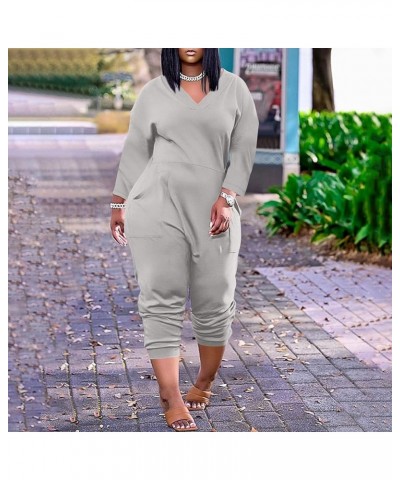 Plus Size Jumpsuit For Women,2024 Spring V Neck One Piece Loose Short Sleeve Overall Dressy Casual Wide Leg Romper A-gray $9....